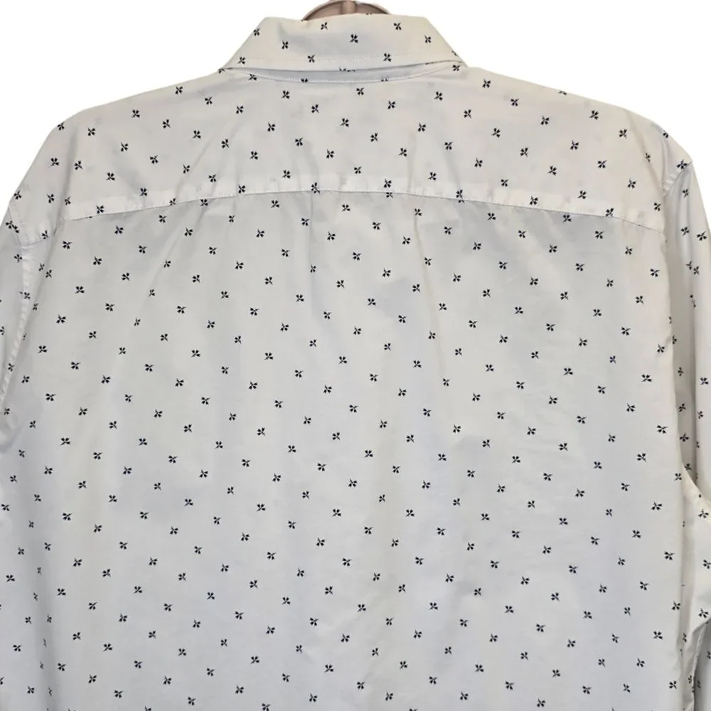 Banana Republic Mens L Tech Stretch Cotton White Blue Floral Pattern Shirt